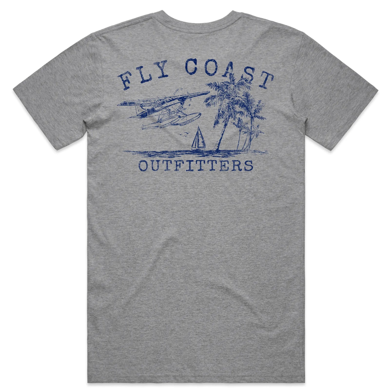 Distressed Athletic Grey Tee — Vintage Beach Graphic T-Shirt Fly Coast Outfitters
