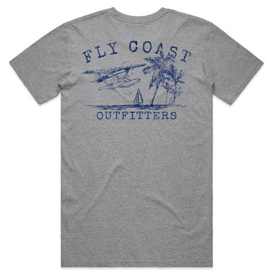 Distressed Athletic Grey Tee — Vintage Beach Graphic T-Shirt Fly Coast Outfitters
